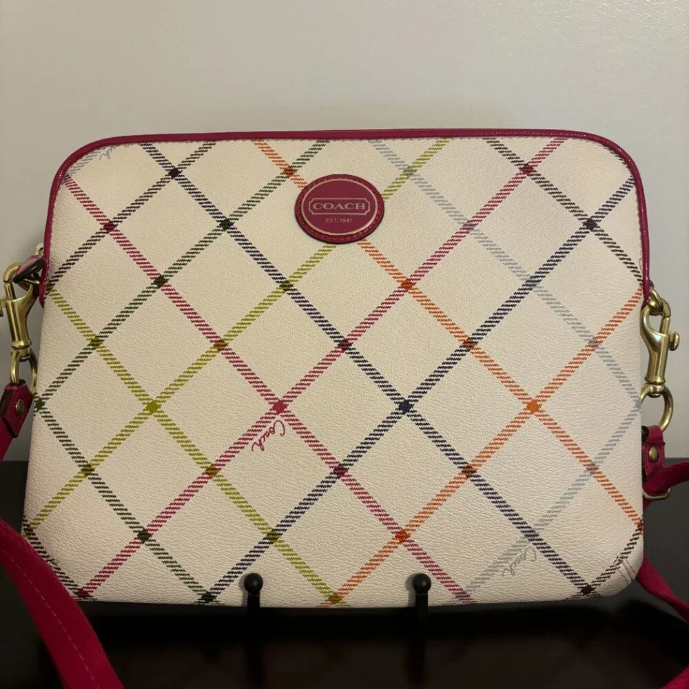 Coach Payton Cream & Pink Tattarso Tablet iPad Crossbody